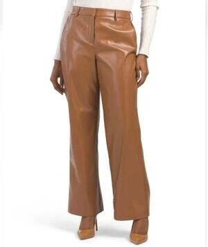 Rachel Zoe womens 8 High Rise Carmel Tan Straight Leg Faux Leather Pants NEW